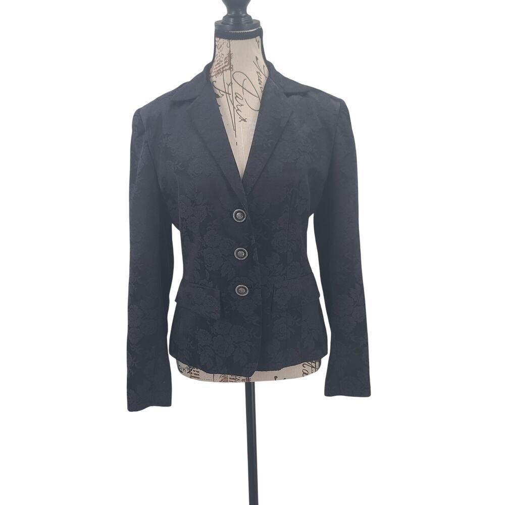 Jacquard Floral fairy grunge whimsigoth crop blazer black Size 6 office career - Picture 1 of 8